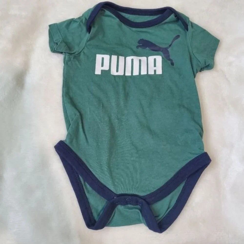 Puma 0-3 Months 4 Bodysuits‎ Short Sleeve logo striped yellow green blue